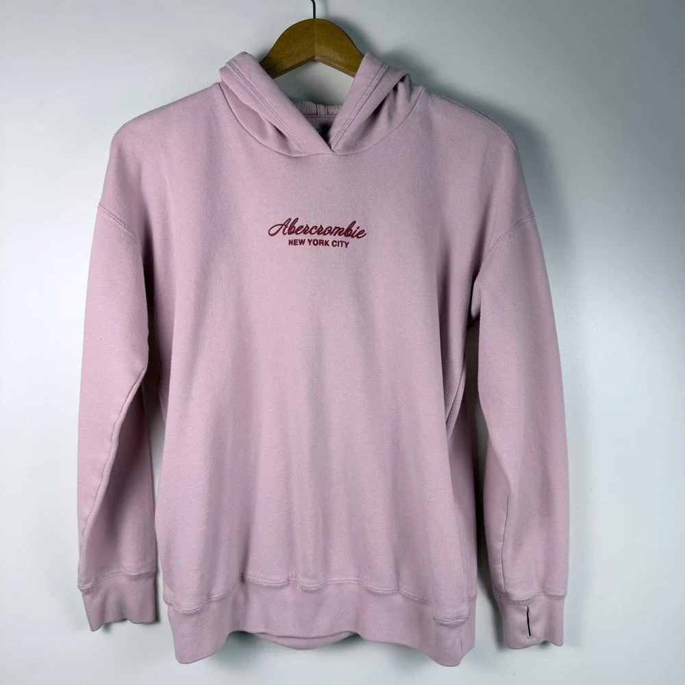 Y2K Preppy Spellout Embroidered Hoodie Abercrombie Kids Pink Girls 15/16